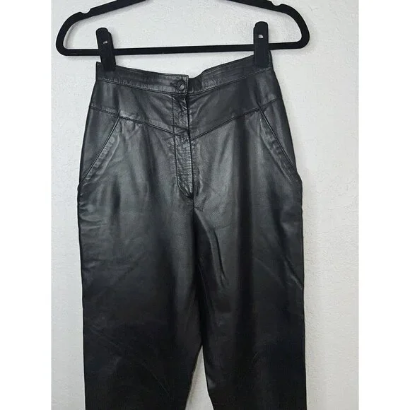 Vintage Ruth Wagner Leather Pants Straight Leg Tapered New Wave Retro Size 6 1C - Picture 2 of 12